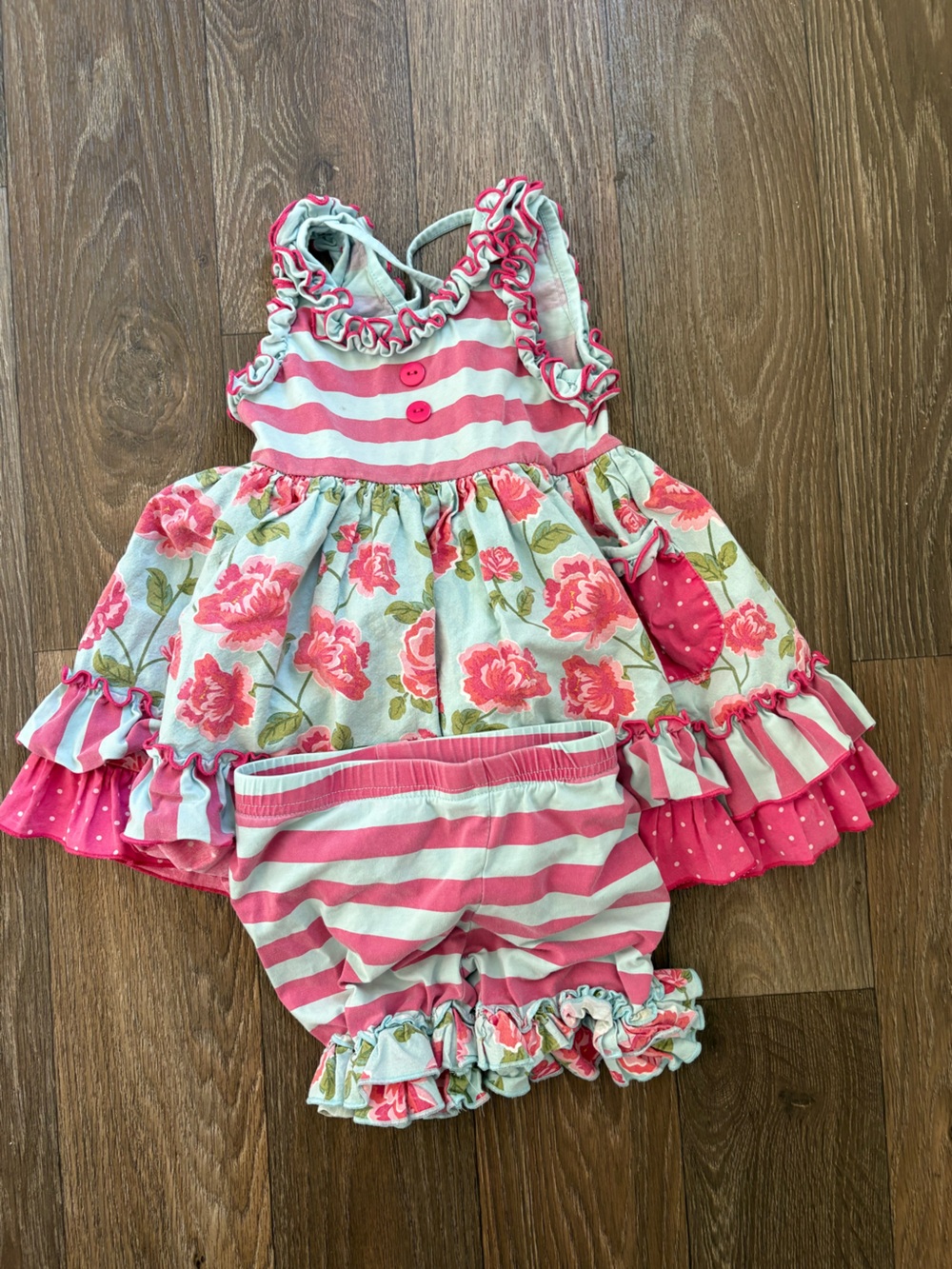 Girls Pink Floral & Stripe top and shorts Set -
